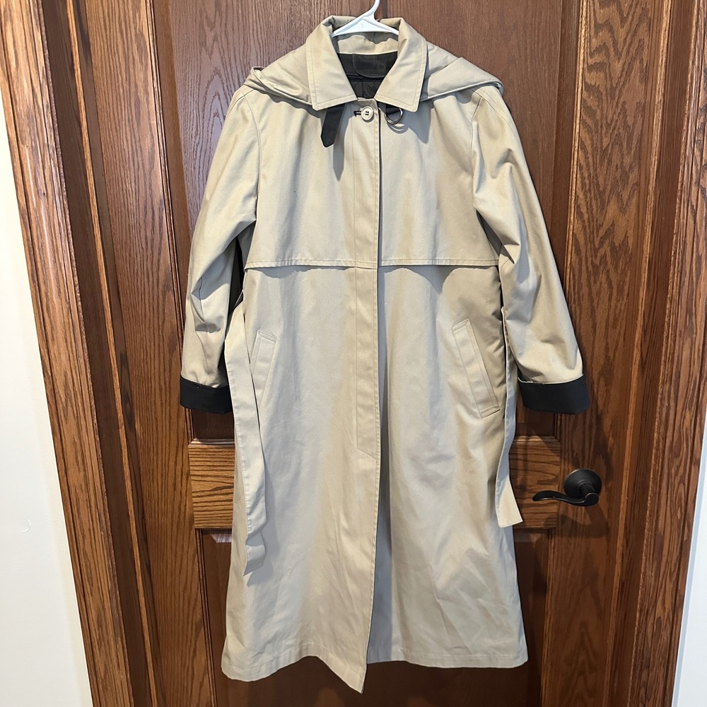 Vintage London Fog Trench Coat Tan Khaki Removable Hood Thinsulate Made in USA